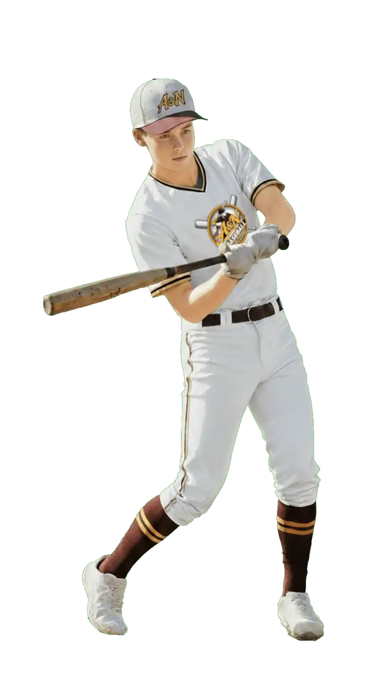 children's baseball clubBaseball batter in mid-swing with bat, dynamic silhouette on transparent background