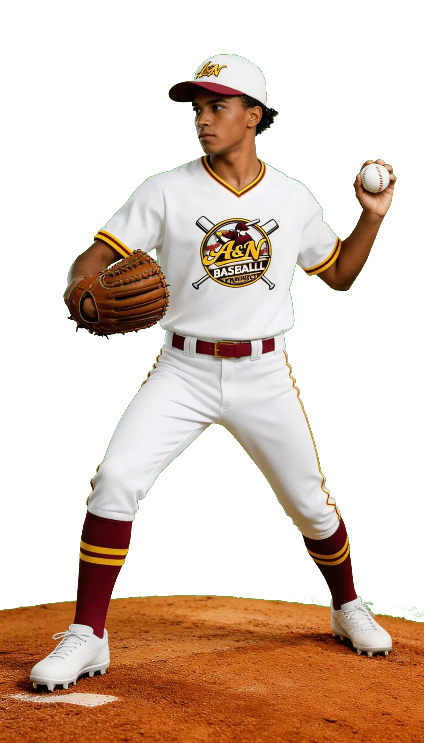 Children's baseball club. Baseball pitcher in mid-throw delivering a pitch, dynamic silhouette on transparent background